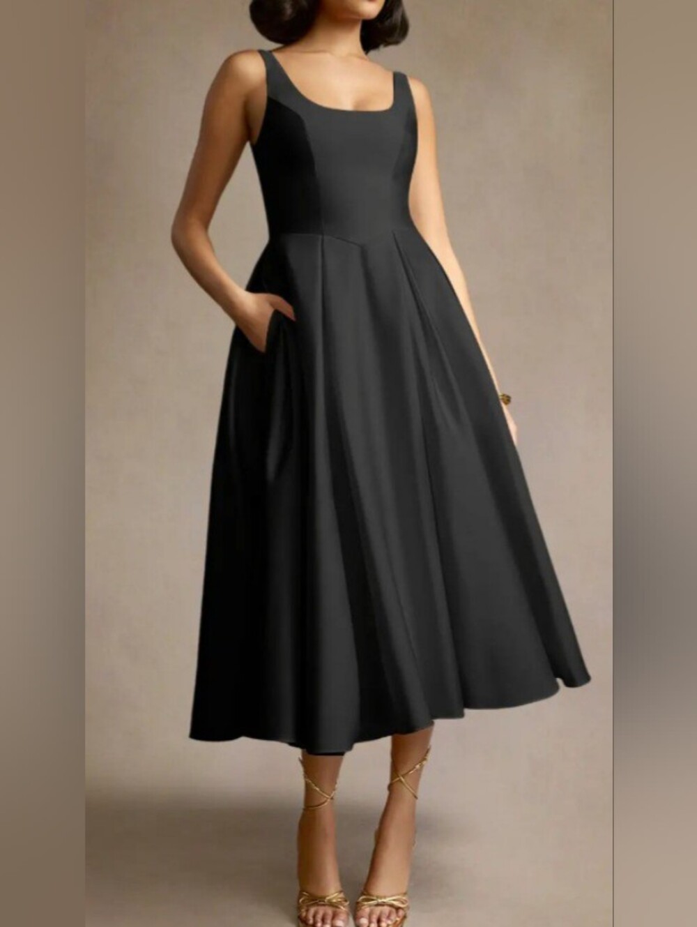 NWT Azazie "Olivia" Black Pleated Midi Dress Womens Plus Size 24 - Picture 4 of 4